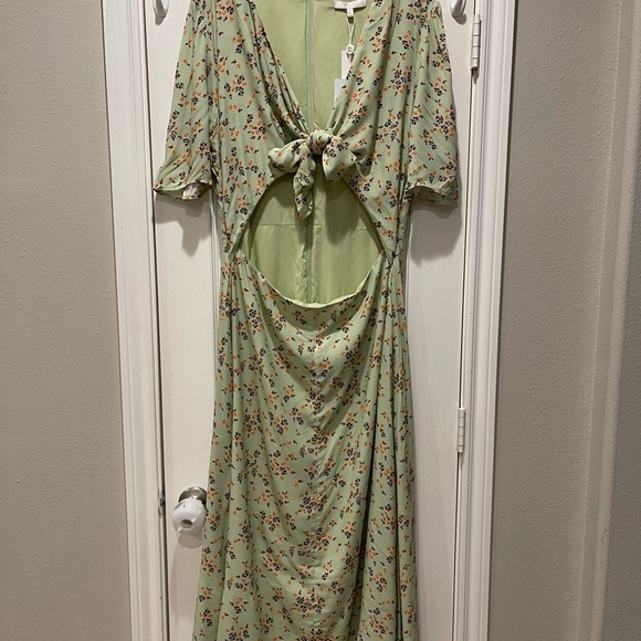 WAYF Rosalind Ditzy Floral Tie Front Midi Dress Women’s XL Green Coquette Brunch - Picture 2 of 10